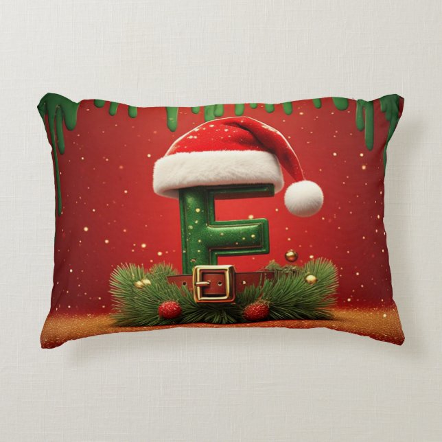 Röd julbrevstecken E med tomteluva 🎁 Prydnadskudde (Framsidan)