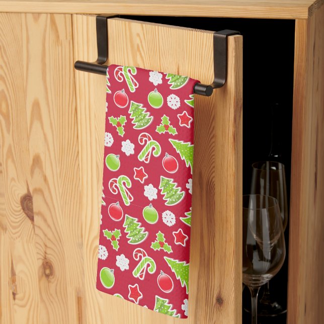 Röd juldekoration kökshandduk (Thirds Fold)