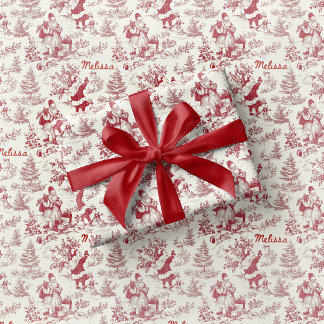 Röd julduk med Santamotiv i toalestil vintage Presentpapper