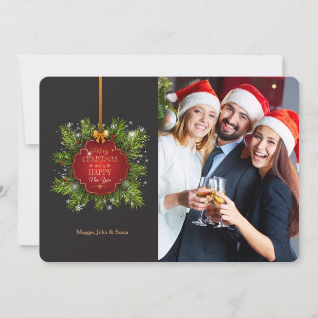 Röd juletikett - fotopatkort - Helgdag Julkort (Framsida)