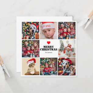 Röd julfamilj 8 Photo Collage-Helgdag Card