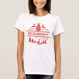 Röd julfamilj Namn Monogram för anpassat namn T Shirt