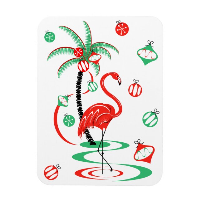 Röd julflamingo, flexibel magnet porträtt (Vertikal)