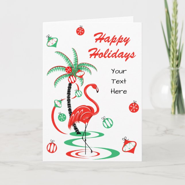 Röd julflamingo Glad helg Text front (Framsida)
