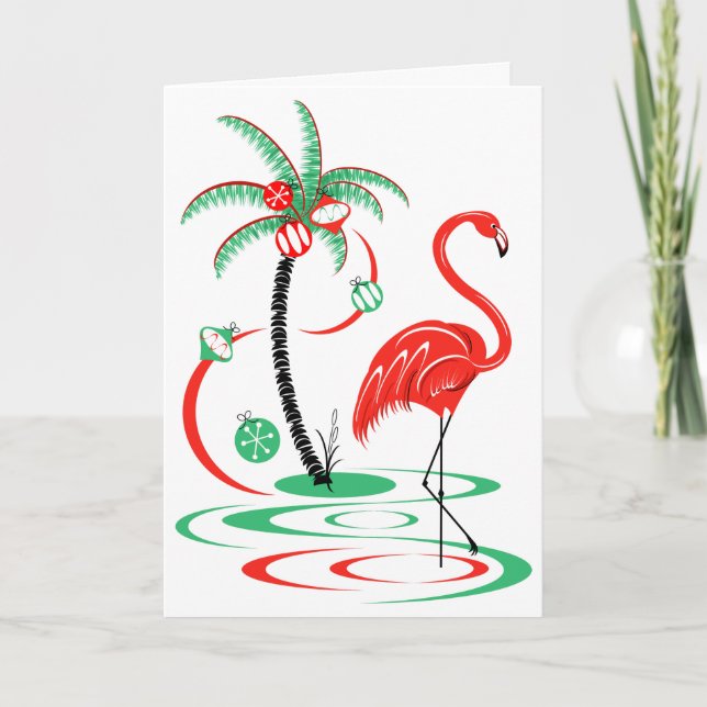 Röd julflamingo God jul inuti texten Helgkort (Framsida)