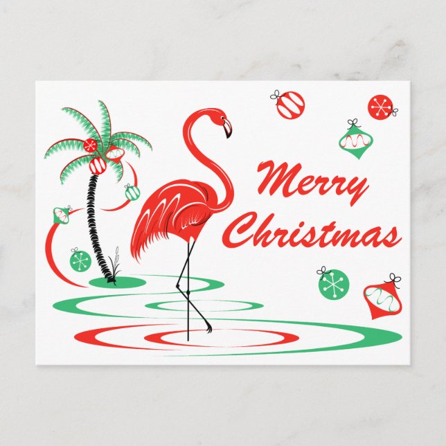 Röd julflamingo God Jul landskap Helg Vykort (Framsida)