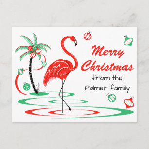 Röd julflamingo God jul Text Helg Vykort
