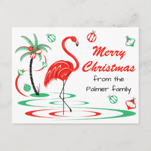 Röd julflamingo God jul Text Vykort