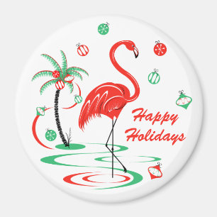 Röd julflamingo-Helgdagar, magnet round