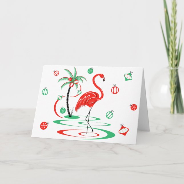 Röd julflamingo Text landskap Helgkort (Framsida)