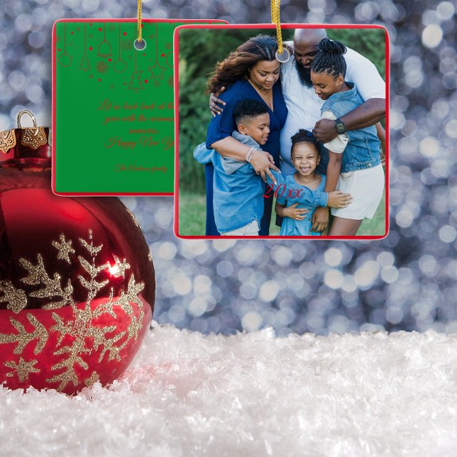 Röd julfoto Grönt önskemål Julgransprydnad Keramik (Skapare uppladdad)