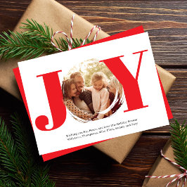 Röd julfoto Joy Typography Julkort