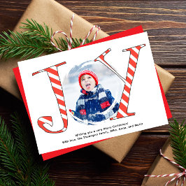 Röd julfoto Joy Typography Julkort