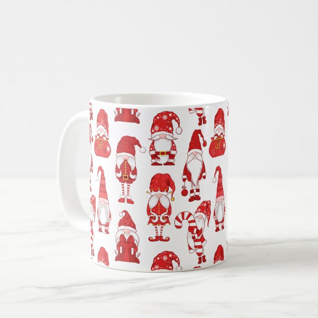 Röd julgnom karakter mönster kaffemugg (Framsida vänster)