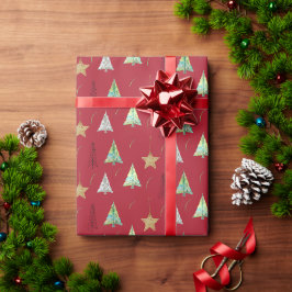 Röd julgran akvarellmönster presentpapper
