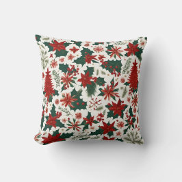 röd Julgran, blommor, bär, grönt löv Kudde