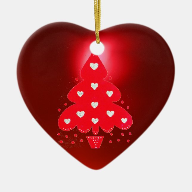RÖD JULGRAN FESTLIG FESTDAGSFIRANDE röd Julgransprydnad Keramik (Framsidan)
