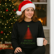 Röd julgran på svart sweatshirt