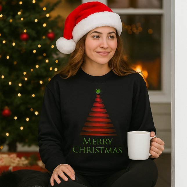 Röd julgran på svart sweatshirt t shirt (Cozy  and Warm Christmas Tree sweatshirt )