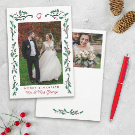 Röd julgran ram Merry & Married juldfoton Julkort