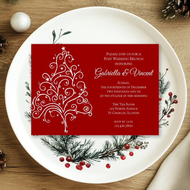 Röd julgran Vinter Efter Bröllopsbrunch Inbjudningar (Skapare uppladdad)