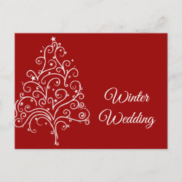 Röd julgran vinterbröllop Spara datumet Meddelande Vykort
