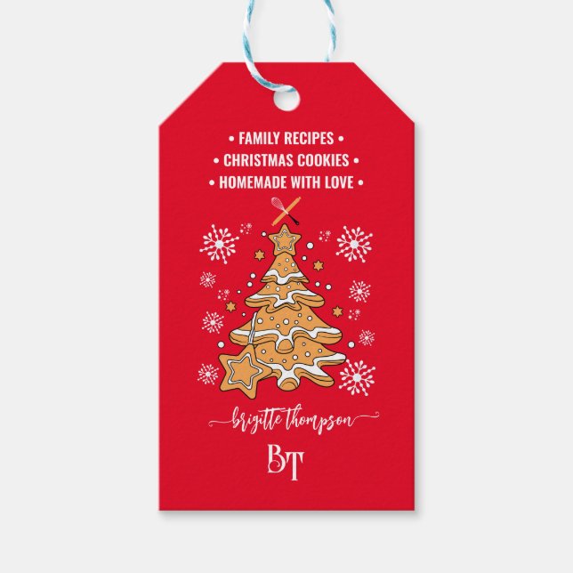 Röd julgranscookie Snöflingor Kampanj QR-kod Presentetikett (Framsidan)