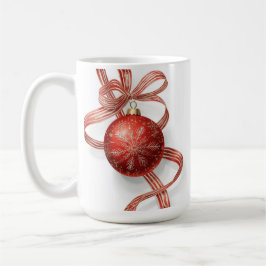 Röd julgranskula-ornament Guld snöflinga band Kaffemugg