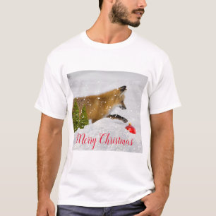 Röd julgransprydnad för rävjakt i snö t shirt