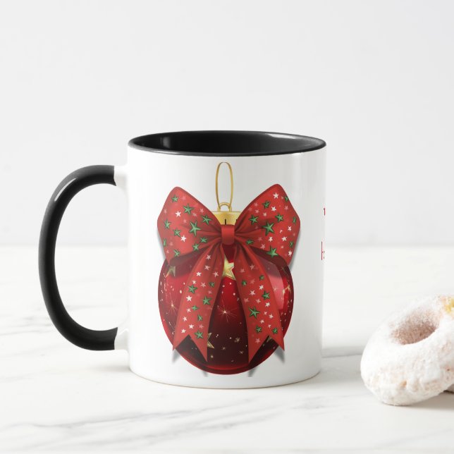 Röd julgransprydnad med rosett  mugg (Med munk)