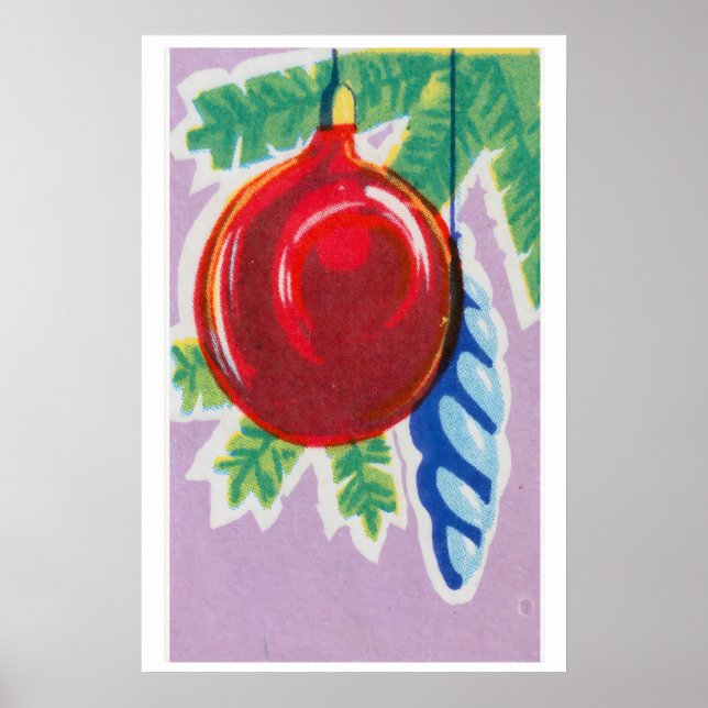 Röd julgransprydnad tändsticksask konsttryck, rysk poster (Framsidan)