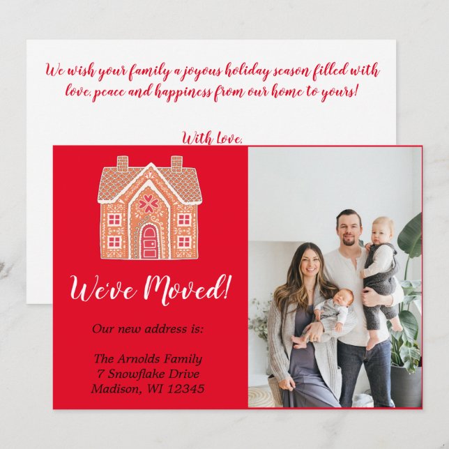 Röd julgringerbröd Hem Foto Flytta Julkort (Fram/baksida)