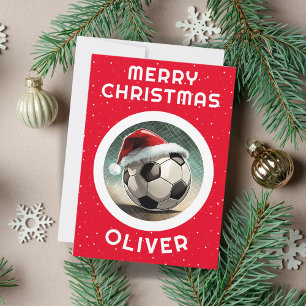 Röd julhatt för fotboll jul barn namn  julkort