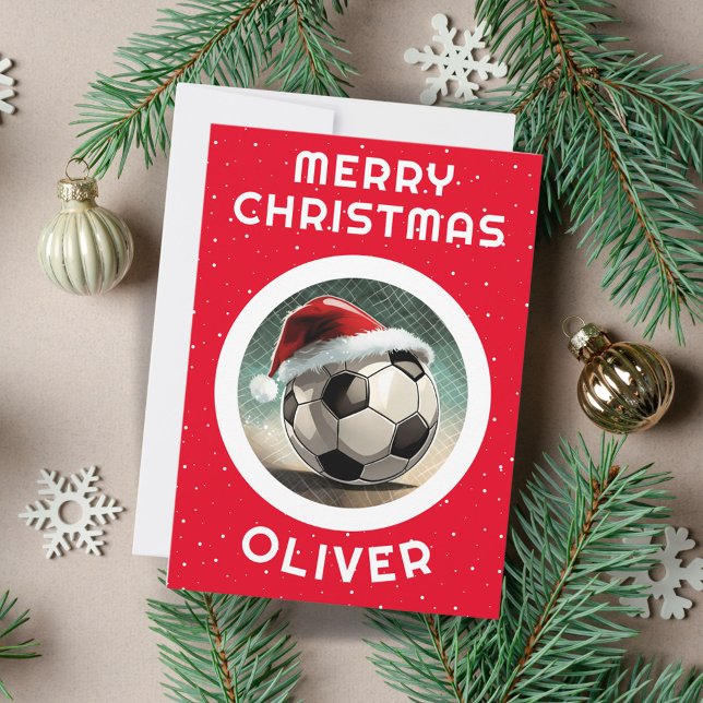 Röd julhatt för fotboll jul barn namn  julkort (Skapare uppladdad)
