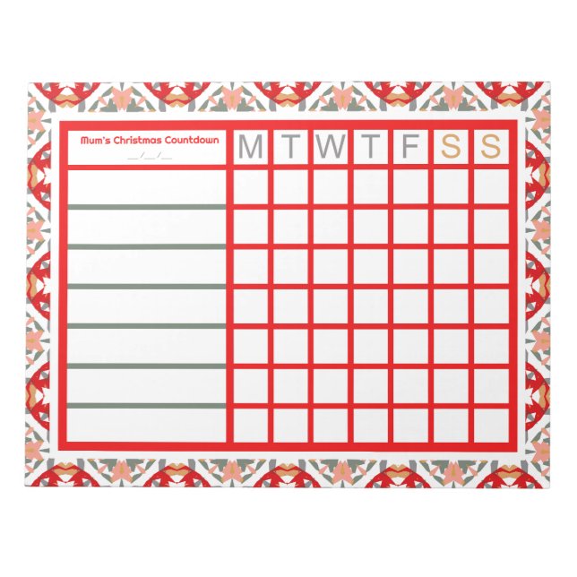 Röd julinventering Veckochecklist Tracker Anteckningsblock (Framsida)