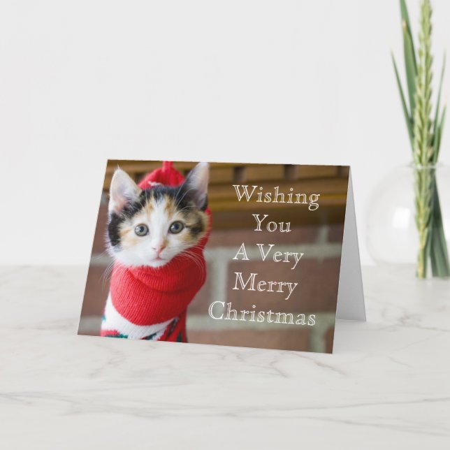 Röd julkattunge helgkort (Framsida)