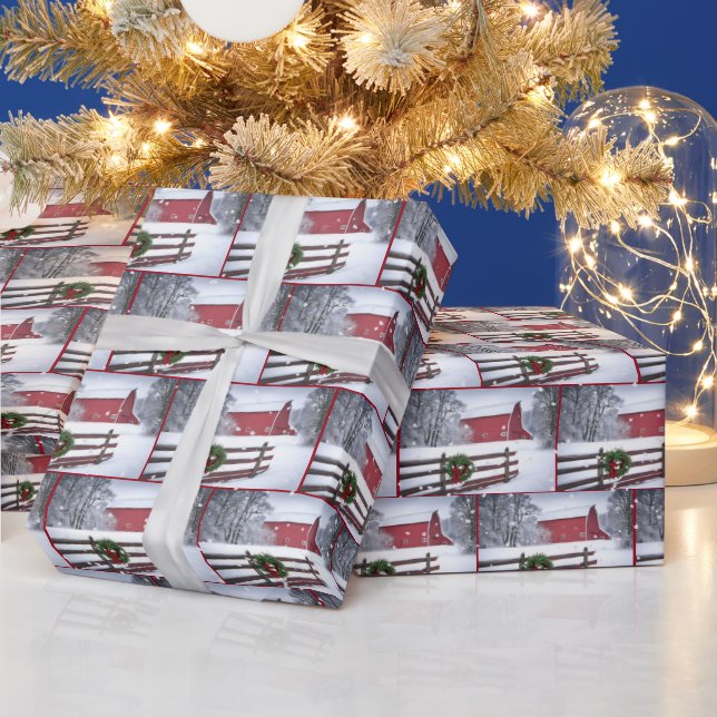 Röd julklapp i Snö Presentpapper (Helgdagar)