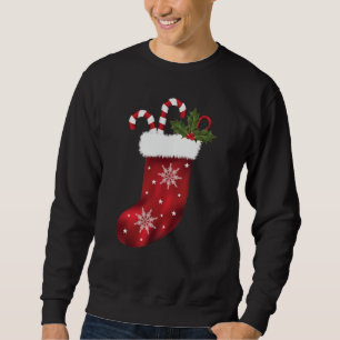 Röd julklapp med Polkagrisar och Holly Lång Ärmad Tröja