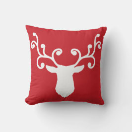Röd julklapp med vit Hjort och Antlers Kudde