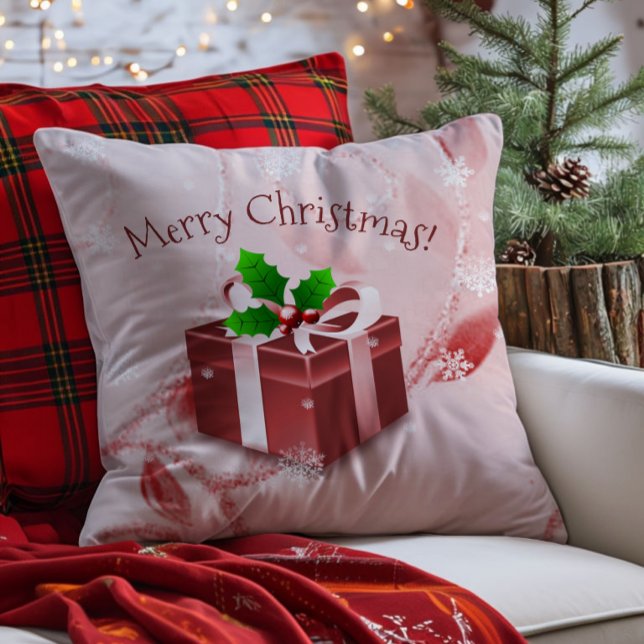 Röd julklappskudde kudde (Red Christmas Gift Throw Pillow)