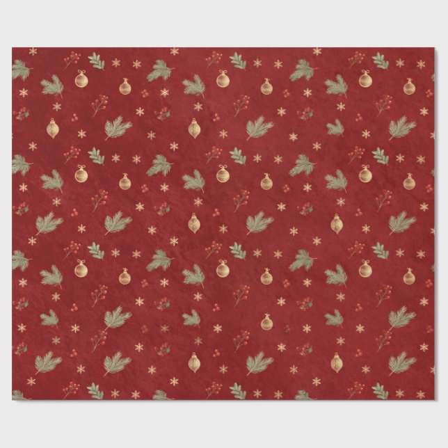 Röd julklappspapper av guld presentpapper (Platt)
