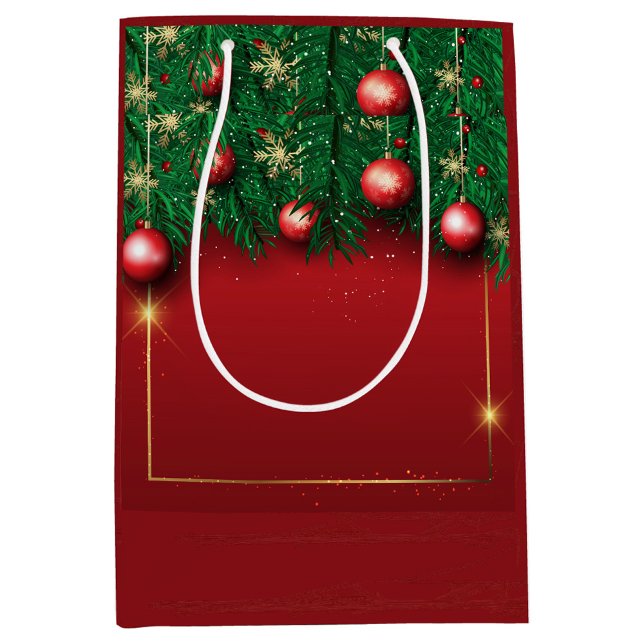 Röd julklappspåse med tallgrenar (Red Green Decorated Gift Bag!)
