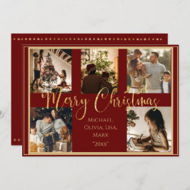 Röd julkort med vacker text i guldskrift