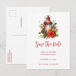 Röd jullykta Poinsettia och tall Meddelande Vykort