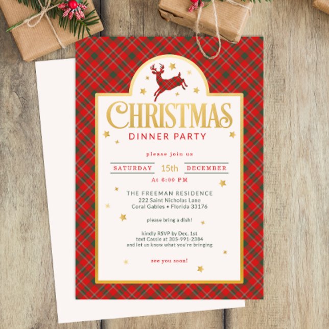 Röd julmiddag Party Helgdag Inbjudan (Christmas Dinner Party Invitation)