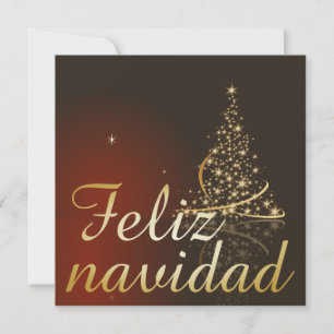 Röd julmotiv med gyllene julgran. inbjudningar