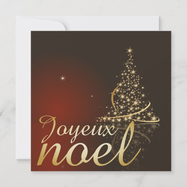 Röd julmotiv med gyllene julgran inbjudningar (Framsida)