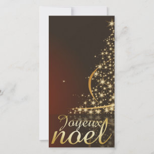 Röd julmotiv med gyllene julgran julkort