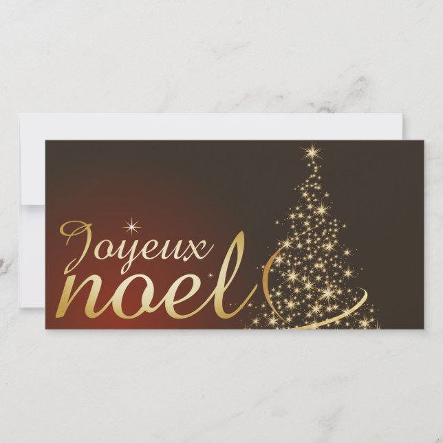 Röd julmotiv med gyllene julgran tack kort (Framsida)