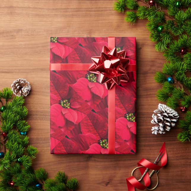 Röd julpoinsettia blomsterinpackningspapper presentpapper (Julgåva)